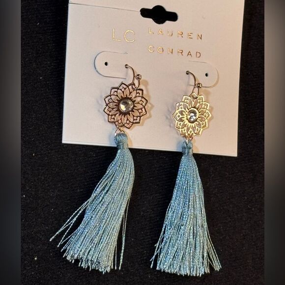 LC Lauren Conrad Blue Tassel Drop Earrings - Lightweight & Trendy 3in - Picture 7 of 11